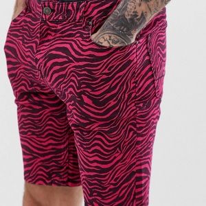 Men’s Pink Zebra Print Skinny Denim Shorts